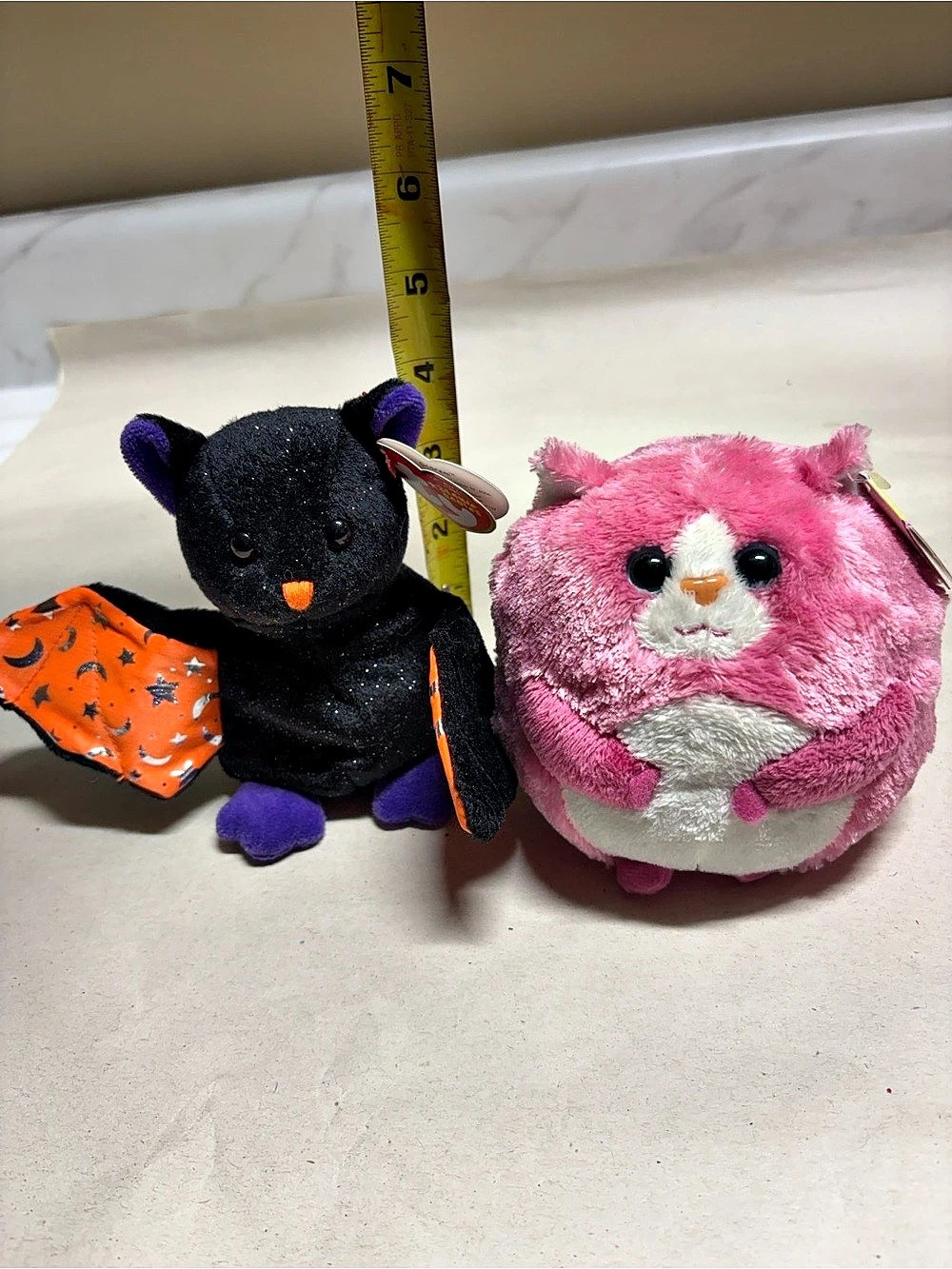 Ty Scarem the Bat and Tumbles the Cat Beanie Ballz Plush Set Pink & Black